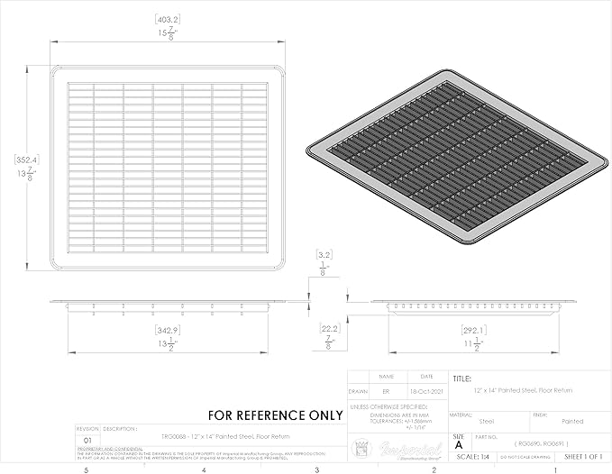 Imperial RG0690 12 x 14-Inch Heavy Gauge Steel Floor Return Air Grille, Brown