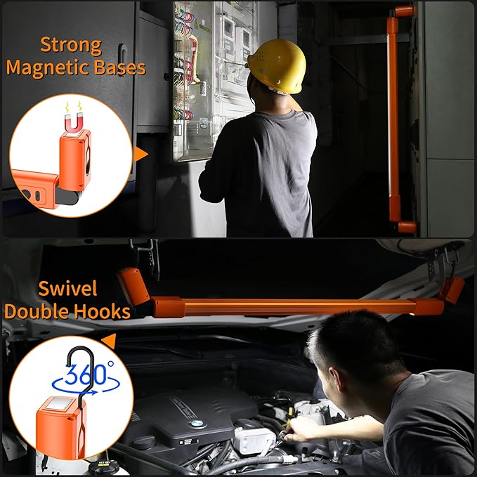 YiaMia LED Work Light, Rechargeable Under the Hood Work Light, Bell Light Bar with Magnetic and Hooks, Cordless Bright Work Lamp for Car Repair, Workshop