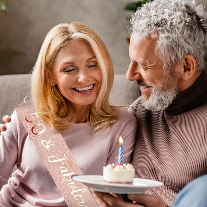 CIEHER 50th Birthday Sash for 50th Birthday Decorations Women 50 Fabulous Sash 50th Birthday Sashes for Women - Rose Gold