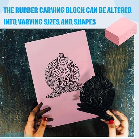 4 Pcs 4" x6 Pink Rubber Art Soft Linoleum Carving Block, Rubber Crafts Linocut Block for Printmaking,Stamp Carving Block