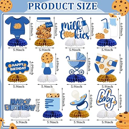 12 Pcs Milk and Cookies 1st Birthday Party Decorations Milk and Cookie Table Decor Baby Shower Happy Birthday Honeycomb Centerpieces Table Decorations for 1st Party Supplies