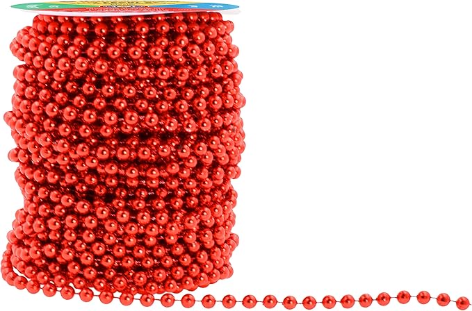 Mandala Crafts 6mm Faux Red Pearl Beads Roll - 27 Yards Strand of Fake Pearls Chain Garlands Spool String for Christmas Tree, Wedding, Party, Vases, DIY Decoration