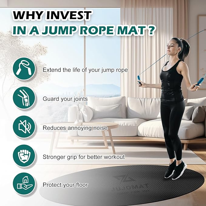 Jump Rope Mat Outdoor Indoor Non Slip Workout Exercise Mat, Shock Absorbing Jump Rope Pad for Crossrope, Oval Jumping Rope Mat for Concrete Home