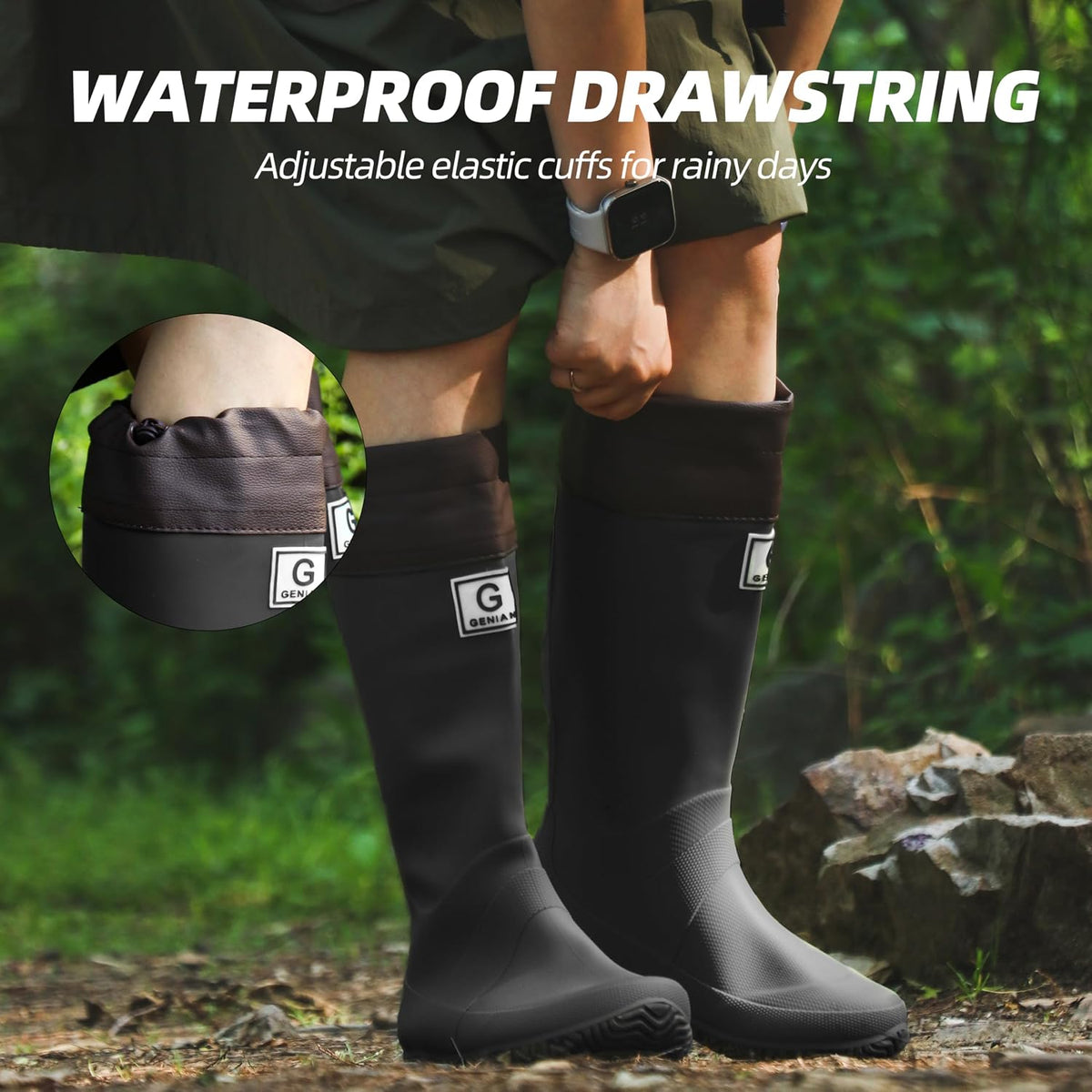 Wasserflux Women’s Mid-Calf Rain Boots – Waterproof Foldable Rubber Boots with Adjustable Cuff, Anti-Slip Sole, Lightweight for Gardening & Outdoor Work