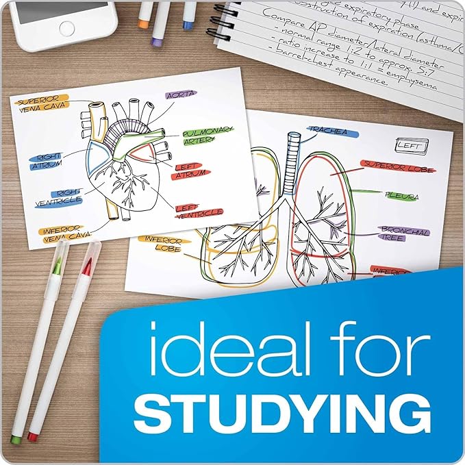 Index Ruled Cards, 100 Pack, 3x5 Index Cards, Ruled On Front, White - 1 Pack Of 100 Cards - Ruled