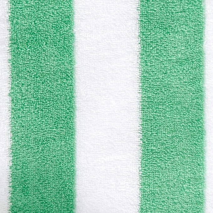 Basics 100% Cotton Terry Cabana Stripe Pool & Beach Towel, Soft & Absorbent, Quick Drying, Large, 2-Pack, Green, 30" x 60"