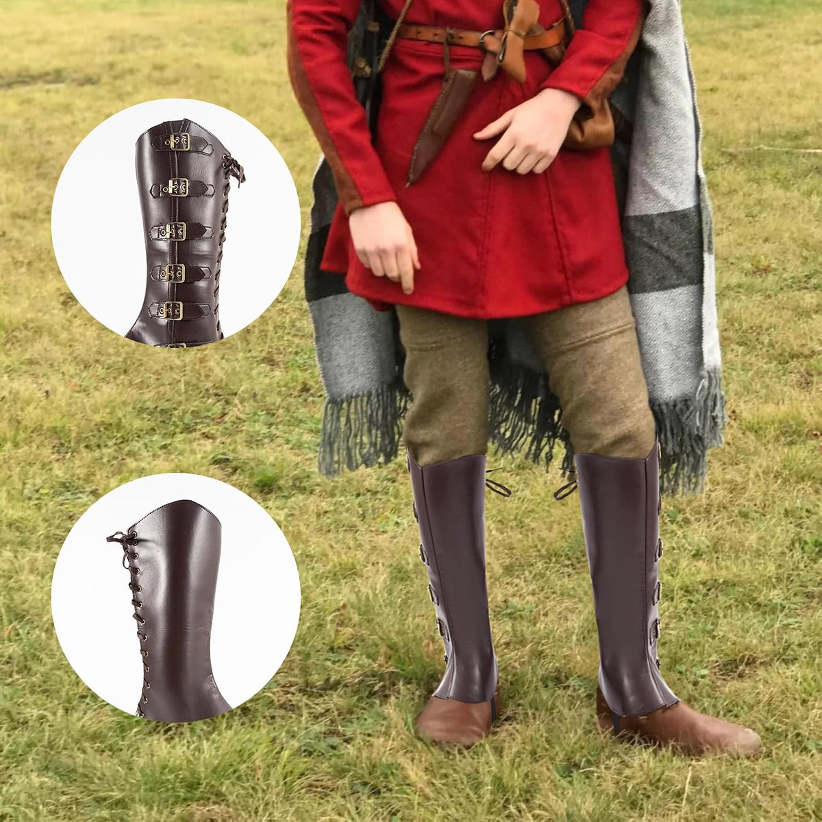 NUMJAW Medieval Boot Covers Men's Pirate Costume Boots Cover Renaissance Shoes Halloween Steampunk Viking Pirate Accessories