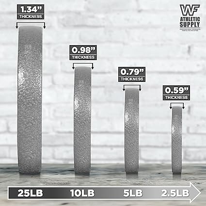 WF Athletic Supply Cast Iron 1-Inch Standard Grip Weight Plate for Strength Training, Charcoal or Gray Color - Pair