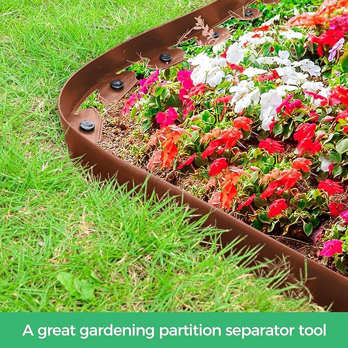 2 Inch x 66FT Landscape Edging Border with 100 Spikes, Garden Edging Lawn Edging Border Kit, Plastic Edging Border Flexible for Garden Flower Beds Lawn Yard Pathway (Brown)
