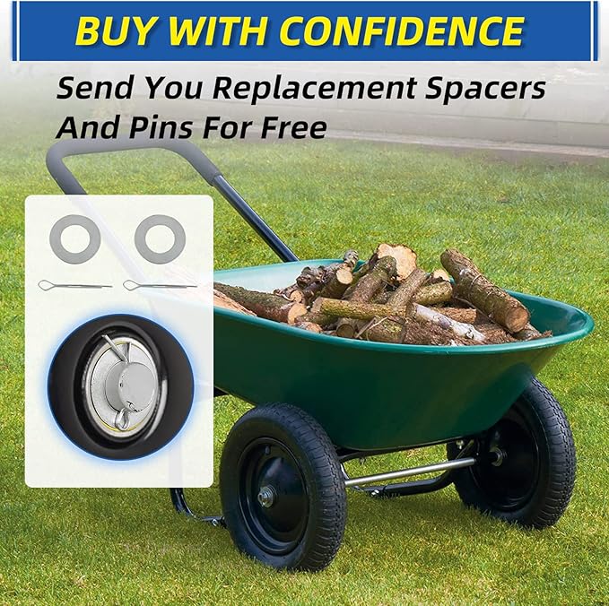 13" Flat-free Solid Tire and Wheel, with 58" Axle Bore Hole, 2.2" Offset Hub, Replacement 4.00-6 Wheelbarrow tire, Compatible with Garden Wagon Trolley Dolly, 2 Pack