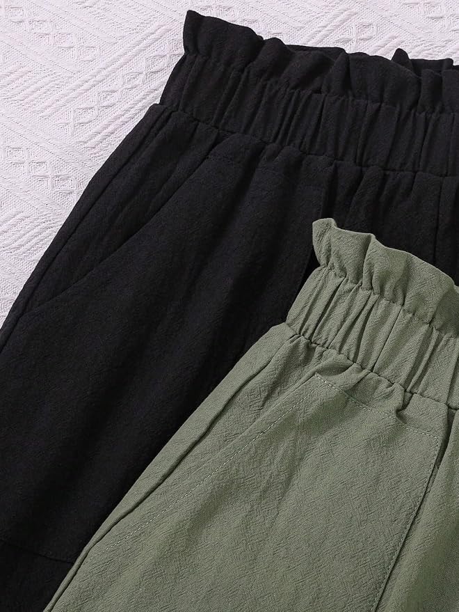 Women's Mid-Rise Short Elastic Double Pocket Shorts Two Pieces Set
