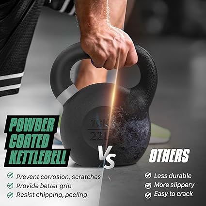 Yes4All Powder Coated Cast Iron Kettlebell Strength Training Kettlebells Weight Set for Full Body Workout, Home Gym (44LBS)
