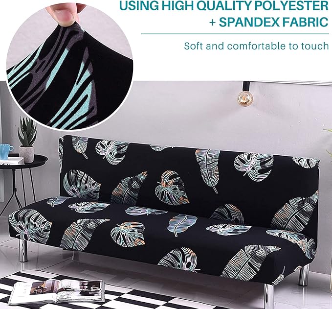 Beacon Pet Stretch Sofa Slipcover Armless Futon Cover Printed Fitted Furniture Protector Elastic Polyester Spandex Washable Armless Sofa Cover Folding Couch Shield Sofa Cover