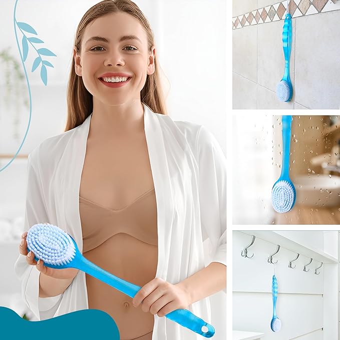 Bath Body Brush Long Handle Back Shower Brush Exfoliating Back, Body, and Feet Scrubber Soft Nylon Bristles (Blue)