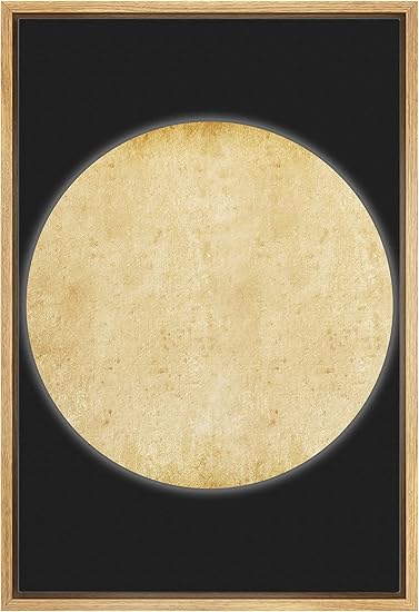 IDEA4WALL Framed Canvas Print Wall Art Yellow Textured Full Moon Astronomy & Space Cosmic Illustrations Modern Art Glam Scenic Multicolor Dark for Living Room, Bedroom, Office - 24"x36" Natural