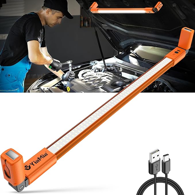 YiaMia LED Work Light, Rechargeable Under the Hood Work Light, Bell Light Bar with Magnetic and Hooks, Cordless Bright Work Lamp for Car Repair, Workshop