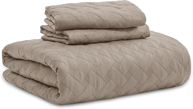Bedsure Quilts Queen Size - Lightweight Bedspreads Queen Size with Basket Weave Pattern, Soft Quilt Bedding Set, Taupe Comforter Set Coverlet for All Seasons with 2 Pillow Shams