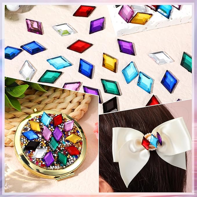 100 Pcs Flat Back Diamond Acrylic Crystal Rhinestones Plastic Gems for Bedazzling Acrylic Jewels for Jewelry Making Costume Cosplay Embellishments, 0.43 x 0.71 Inch