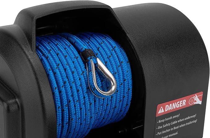 Camco TRAC Outdoors Pontoon 35-G3 Electric Anchor Winch Features a High-Efficiency, 12-Volt DC, All Steel Gear Motor and 100-feet of Pre-Wound Double-Braid Anchor Rope (69003)