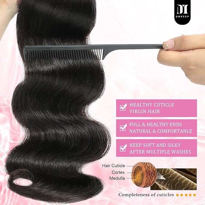 DMKEEP 12A Body Wave Bundles Human Hair 26 Inch - 100 Unprocessed Raw Virgin Human Hair Bundles Quick Weave Single Bundle Real Human Hair Extensions Natural Color