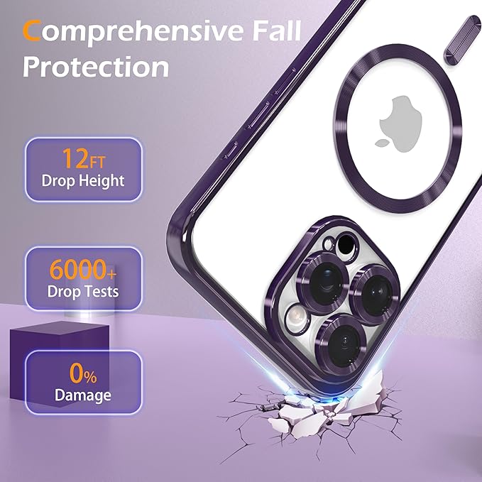 Magnetic Clear Case for iPhone 14 Plus with Full Camera Lens Protection,Compatible with MagSafe,Plating Soft TPU Phone Case,Anti-Scratch Shockproof Slim Cover for Women Gilrs Men - Purple