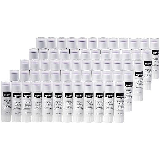 Basics Purple Washable School Glue Sticks, Dries Clear, Non-Toxic, 0.24-oz Stick, 60-Pack