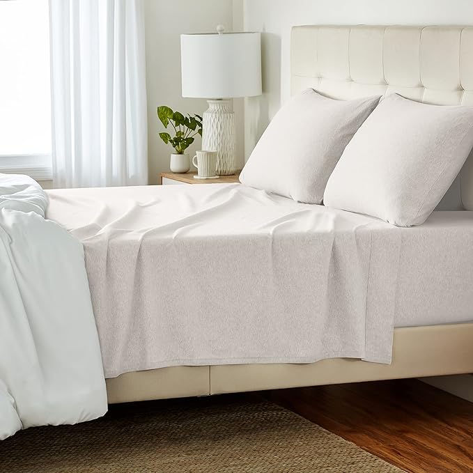 Basics Cotton Jersey 4-Piece Bed Sheet Set, Queen, Oatmeal, Solid