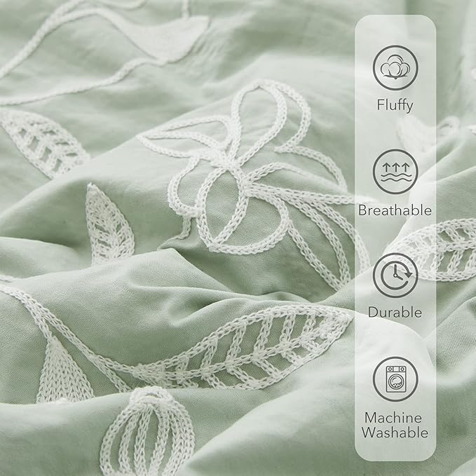 MaiRTMve Queen Size Comforter Sets, Embroidery Queen Bedding Sets 7 Pieces, Sage Green Comforter Set Queen Size, All Season Bed in A Bag Queen with Sheets, Comforter,Pillowcase Shams