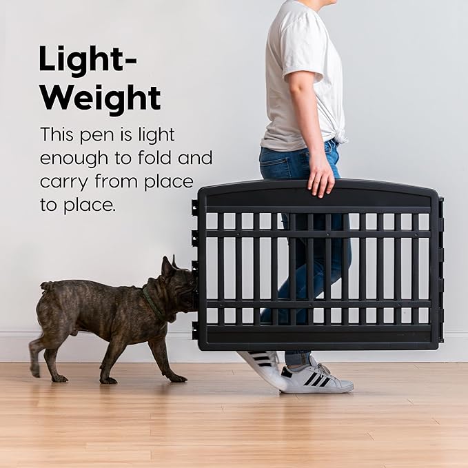 IRIS USA 24" 6-Panel Dog Playpen with Door, 61 x 61 x 24, Puppy Playpen, Dog Play Pen Indoors, Pet Fence, SmallMedium Pets, Black