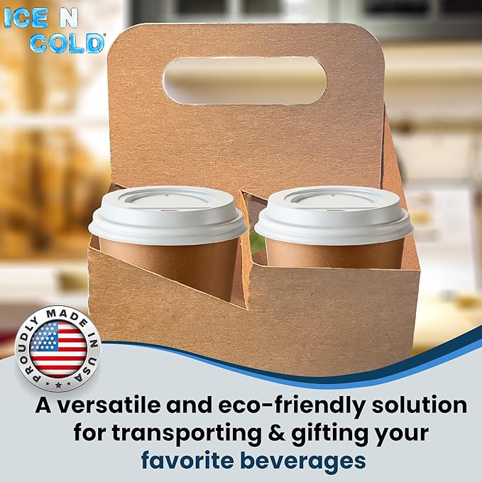 4 Cup Drink Carrier with Handle Kraft Paperboard Cup Holder Disposable Cup Holder for Hot or Cold Drinks Cup Carrier for Food Delivery Services, Uber Eats, Door Dash (15)