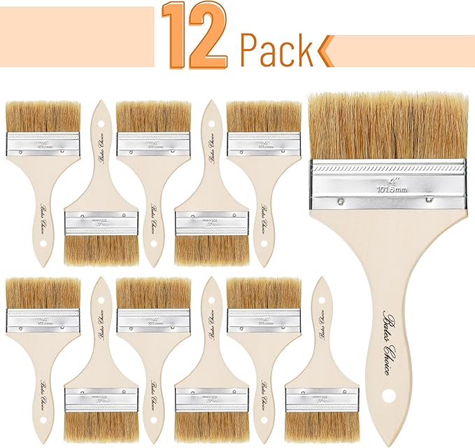 Bates- Chip Paint Brushes, 4 Inch, 12 Pack, Chip Brush, Brushes for Painting, Paint Brushes, Stain Brushes for Wood, Natural Bristle Paint Brush, 4 Inch Paint Brush, Chip Paint Brushes for Paint