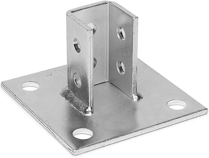 OHLECTRIC Strut Post Base Single Channel 1-58 Side Orientation 6x6 Inch 4 Mounting Holes Heavy Duty Galvanized Zinc Plated Square for Single Channel Fence Post Base