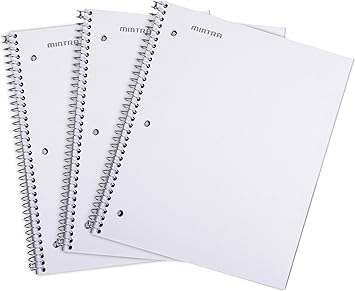 Mintra Office Durable Spiral Notebooks, 1 Subject, (White, College Ruled 3 pack), 100 Sheets, Poly Pocket, Moisture Resistant Cover, Strong Chipboard back, For School, Office, Business