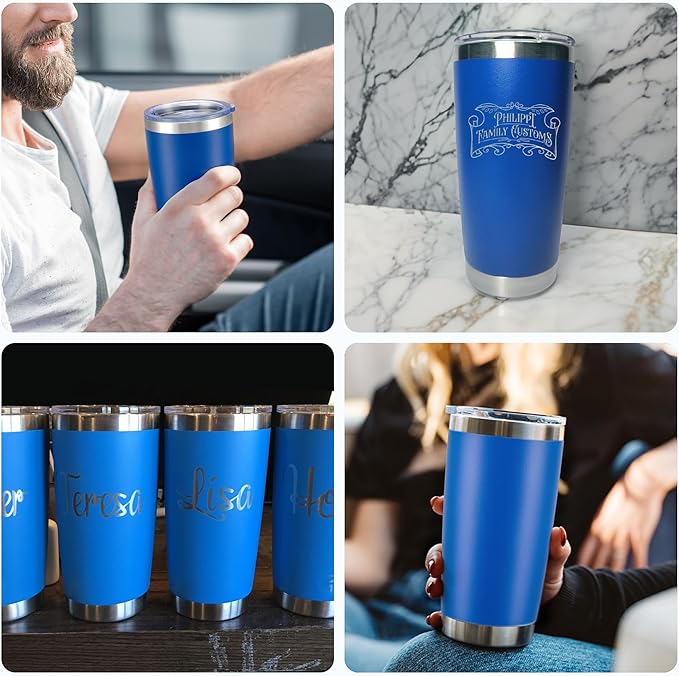 OMTech 20oz Tumblers Bulk, 6pc Stainless Steel Tumbler Set with Lid Straw, Double Wall Vacuum Insulated Mug for Laser Engraver, Travel Coffee Mug for Hot Cold Drinks, Navy Powder Coated Cup