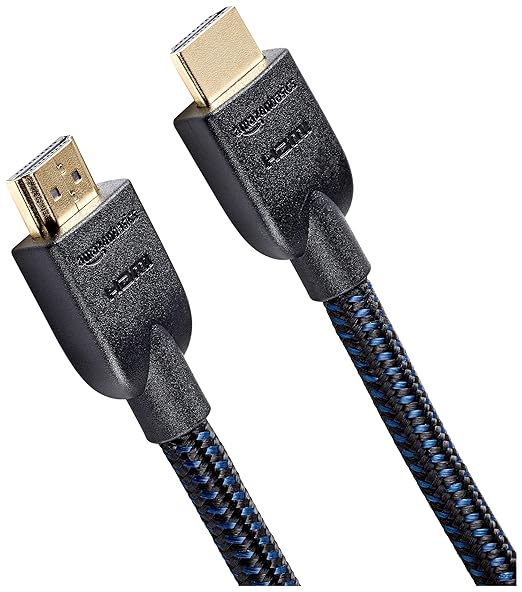 Basics HDMI Cable 15ft, 4K HDMI 2.0 Cord (18Gbps), Nylon-Braided, 4K60Hz, 2160p, 48 bit, Compatible with TVPS5XboxRoku, Black Blue