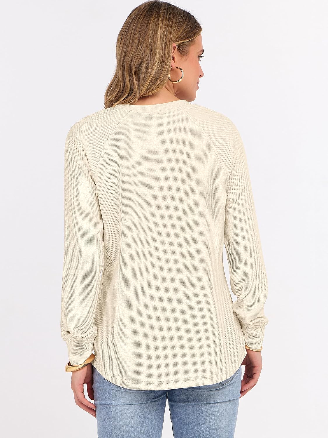 ANRABESS Women's Long Sleeve Waffle Knit Shirts Dressy Casual Loose Button Up V Neck Henley Tops 2026 Fall Basic Tee Blouse.