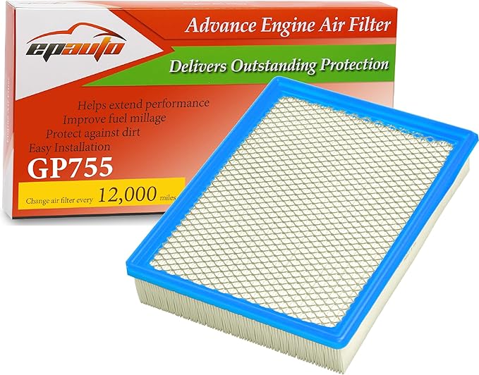 EPAuto GP755 (CA8755A) Engine Air Filter, Replacement for Chevy Silverado, Suburban, Tahoe, Avalanche, GMC Sierra, Yukon, Cadillac Escalade – Fits V8 5.3L/6.0L/6.2L Engines (1999–2020)
