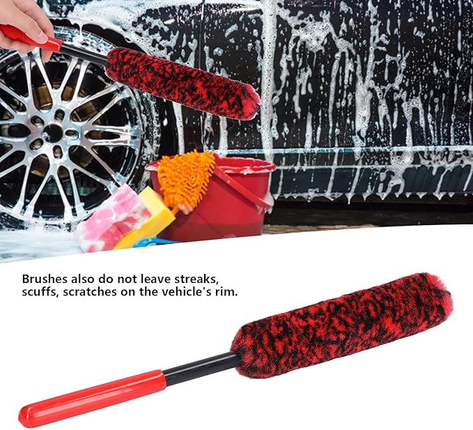 Universal Long Handle Wheel Brush, Professional Car Wheel Hub Cleanings Brush Detailing Brush and Stiff Tire Brush for Wheels, Rims, Exhaust Tips