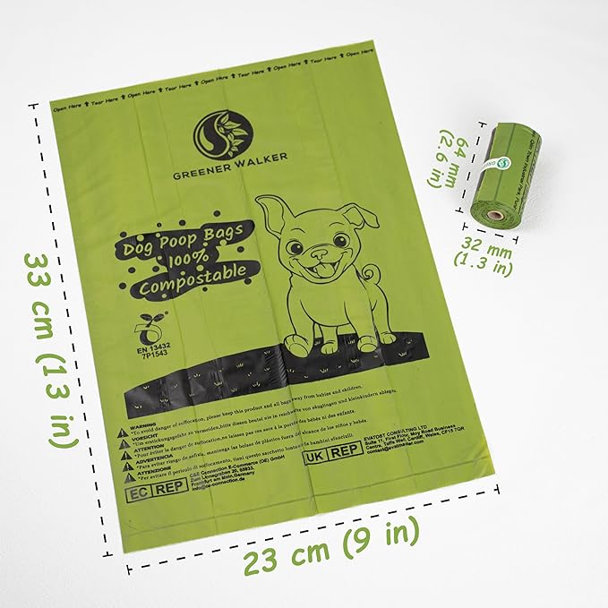 GREENER WALKER 100 Compostable Poop Bags for Dog Waste, 20 Extra Thick and Durable 225 Poop Bags for Doggie with EN13432 Certified (Brown)