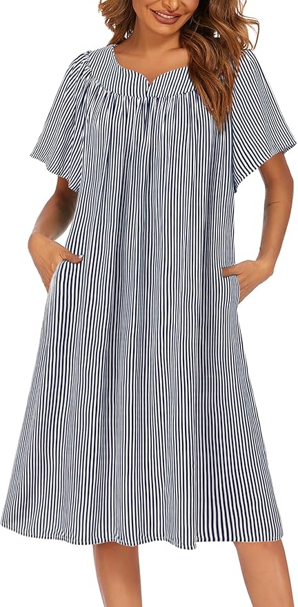 Ekouaer Womens Nightgown Short Sleeve House Dress with Pockets-Floral Print Mumu Dress