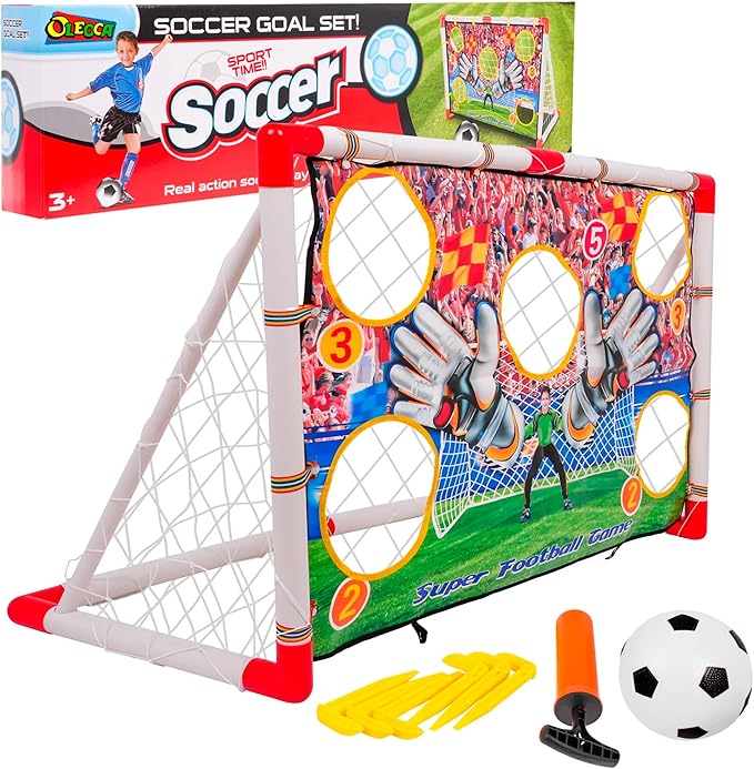 Kids Soccer Goal – 2 in 1 Soccer Goal with Target Net, Portable Soccer Goals for Backyard & Indoor Play, Small Soccer Goals 4' x 2.4' ft – Toddler Fun Training Set for with Ball Ages 3+