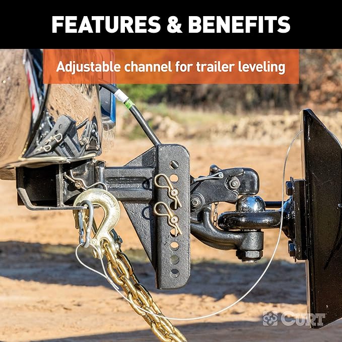 CURT 45908 Adjustable Pintle Hitch Combination, 2-12-Inch Receiver, 6-Inch Drop, 2-516-Inch Ball, 20,000 lbs