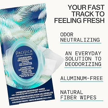 Pacifica Deodorant Wipes - Coconut Milk Underarm Full Body Deodorant Wipes - Removes Sweat Oil - Aluminum-Free - Natural Feminine Odor Control Clean Vegan Cruelty-Free Dermatologist Tested