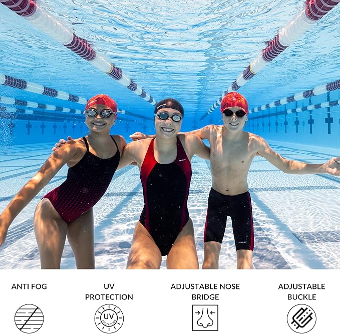 Sporti Unisex Junior Swimming Goggles, Swim Goggles for Kids, Safety for Pool, Beach, Anti Fog UV Protection, Variety Designs