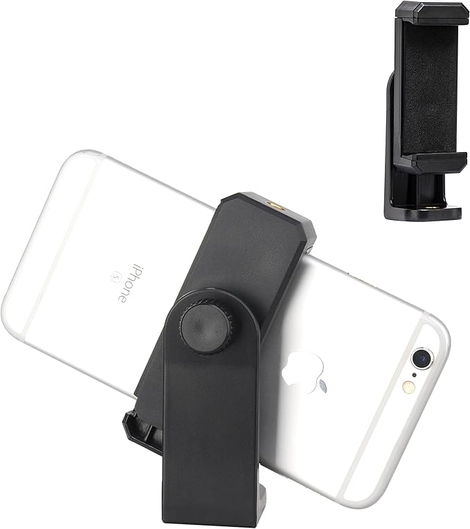 BONFOTO Universal Cell Phone Tripod Mount Adapter,Rotates Vertical and Horizontal, Adjustable with Padded Clip Fits for All Smartphones Compatible with All tripods