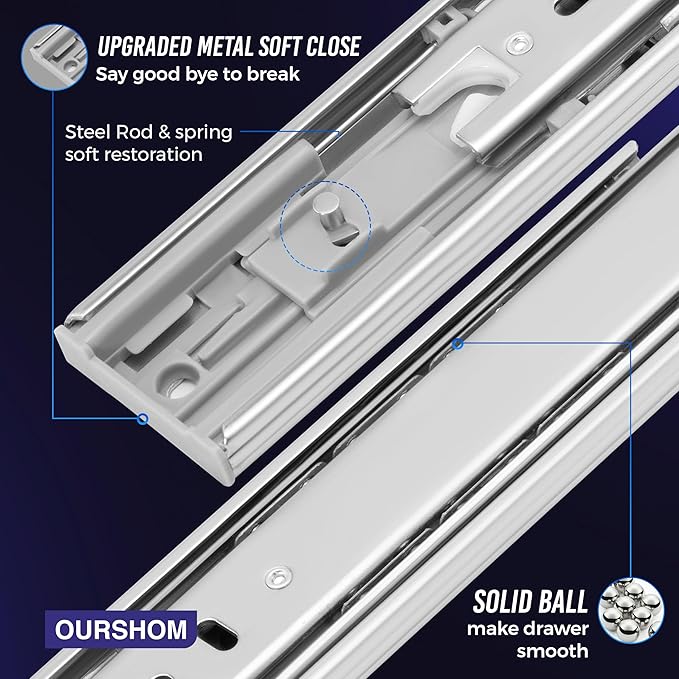 10 Inch Soft Close Drawer Slides 1 Pairs (2pcs) Heavy Duty Full Extension Ball Bearing, Side Mount Drawer Rails, Drawer Slide Glides for Dresser, Cabinet, Kitchen - Draw Slides 150LB Capacity