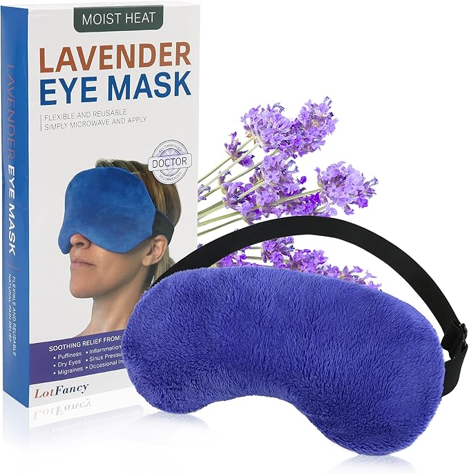 LotFancy Heated Eye Mask for Dry Eyes, Microwavable, Lavender Eye Compress Moist Heat, Cooling Eye Mask for Sleeping, Hot Cold Therapy for Stye, Puffy