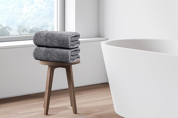 Tens Towels Pack of 4 Extra Large Bath Towels 30 x 60 Inches, 100 Cotton, Larger Lighter Weight, Quicker to Dry, Super Soft and Absorbent, Perfect for Bathroom, Dark Grey