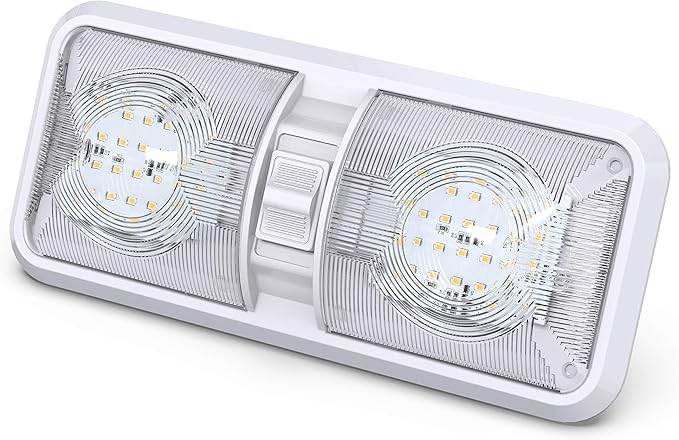 Leisure LED RV LED Ceiling Double Dome Light Fixture with ONOFF Switch Interior Lighting for CarRVTrailerCamperBoat DC 12V Natural White 4000-4500K 48X2835SMD Natural White 4000-4500K, (1 Pack)