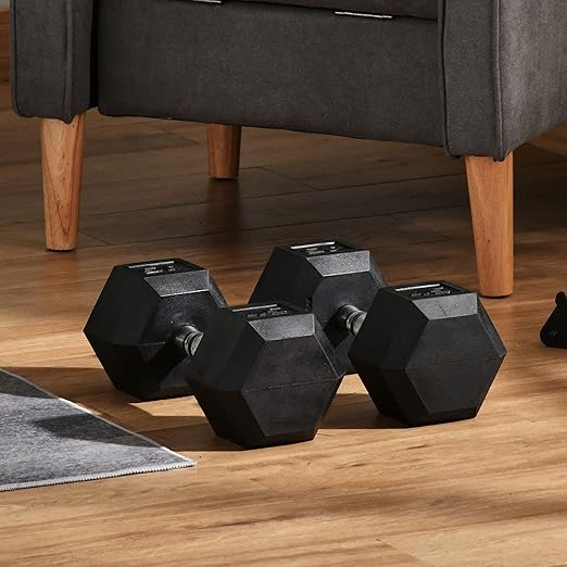 Soozier 2x12/2x15/2x40/2x45/2x50lbs Hex Dumbbell Set of 2, Rubber Weights Exercise Fitness Dumbbell with Non-Slip Handles, Anti-roll, for Women or Men Home Gym Workout